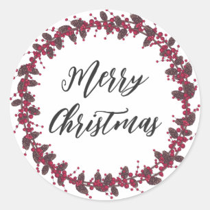 Personalised Christmas Wreath Merry Christmas Classic Round Sticker