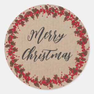 Personalised Christmas Wreath Merry Christmas Classic Round Sticker