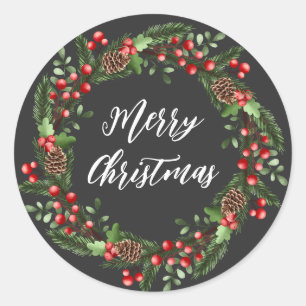 Personalised Christmas Wreath Merry Christmas Classic Round Sticker