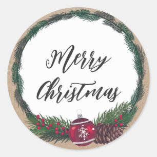 Personalised Christmas Wreath Merry Christmas  Classic Round Sticker