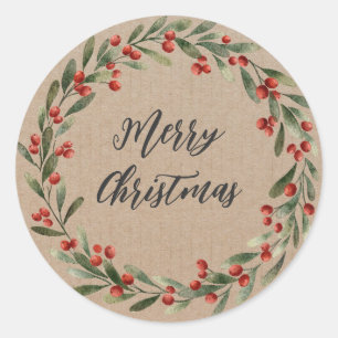 Personalised Christmas Wreath Merry Christmas  Classic Round Sticker