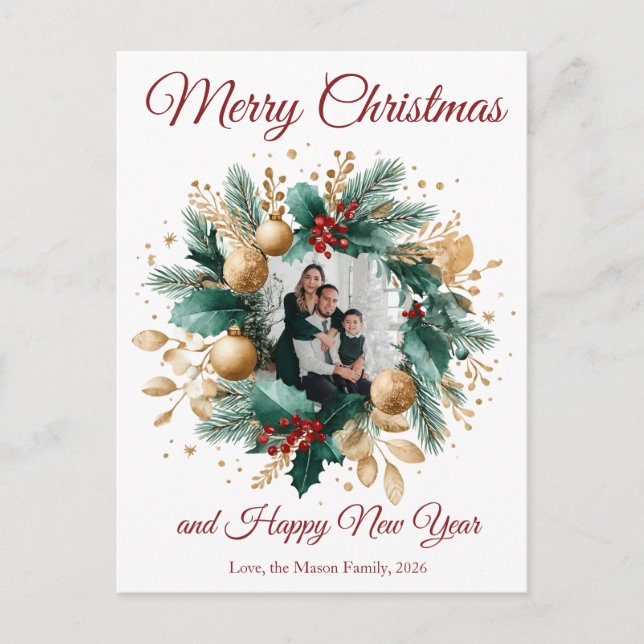 Personalised Christmas Wreath Photo Card (Front)