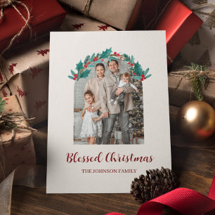 Personalised Christmas Wreath Photo & Name Card