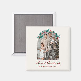 Personalised Christmas Wreath Photo & Name Magnet