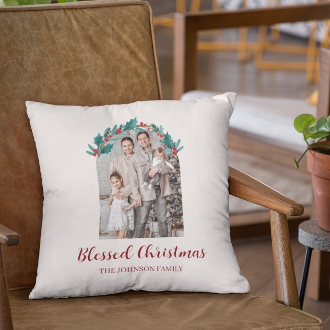 Personalised Christmas Wreath Photo & Name Pillow (Creator Uploaded)