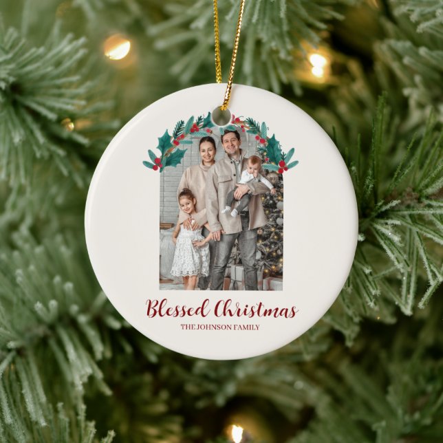 Personalised Christmas Wreath Photo Ornament (Tree)