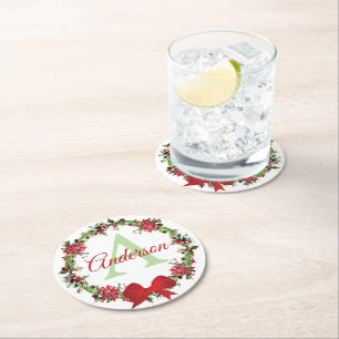 Personalised Christmas wreath Round Paper Coaster