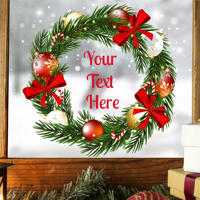 Personalised Christmas Wreath Sticker for Window (Personalized Christmas Wreath Window Sticker)