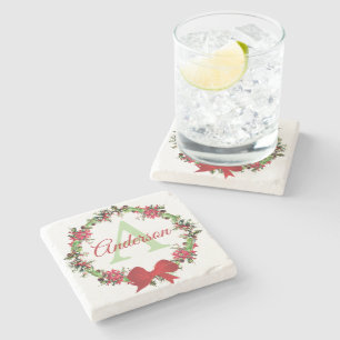 Personalised Christmas wreath Stone Coaster