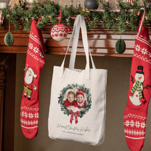 Personalised Christmas Wreath Tote Bag with Photo 