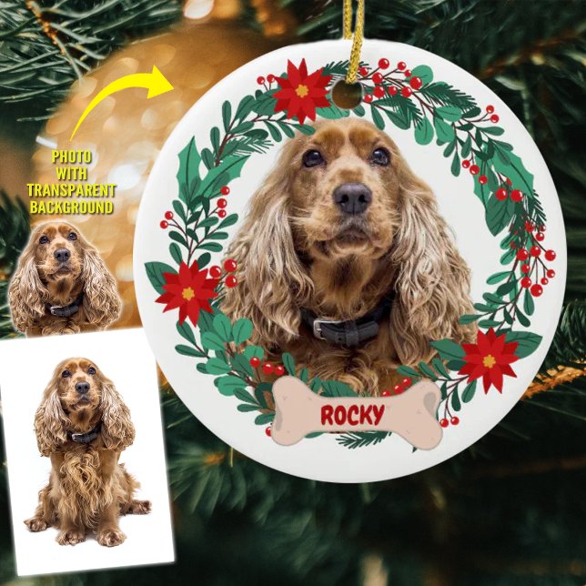 Personalised Christmas Wreath with Pet Photo  Ceramic Tree Decoration (Creator Uploaded)