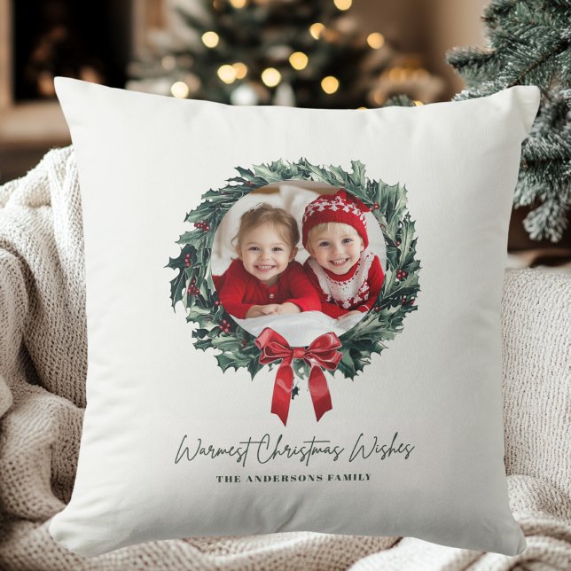 Personalised Christmas Wreath with Photo & Name  Cushion (Creator Uploaded)