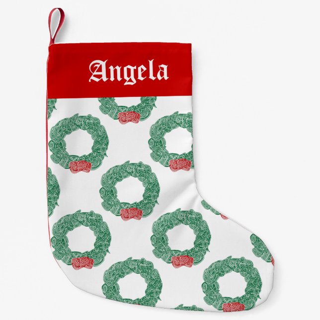 Personalised Christmas Wreaths Small Christmas Stocking (Front)