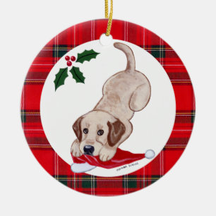 Personalised Christmas Yellow Lab Puppy Ceramic Tree Decoration