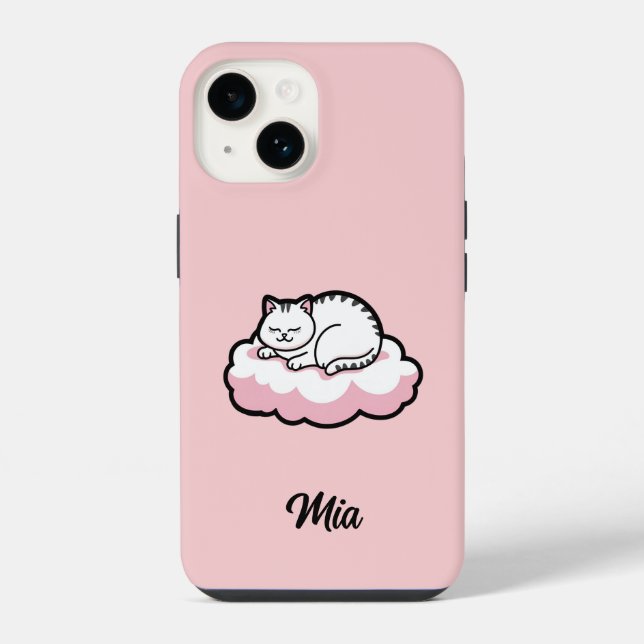 Personalised Chubby Cat Curling Up – Cute iPhone Case (Back)