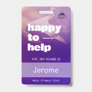 Personalised Church Volunteer Here to Help Name ID Badge