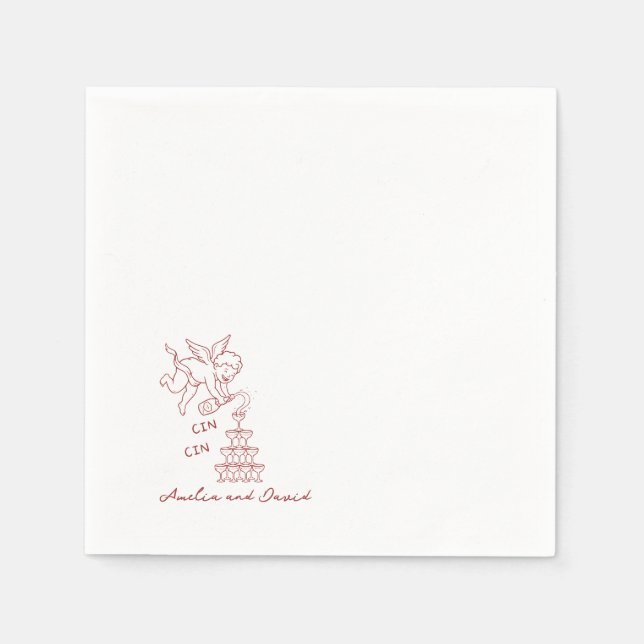 Personalised Cin Cin Cherub Cupid Hand Drawn  Napkin (Front)
