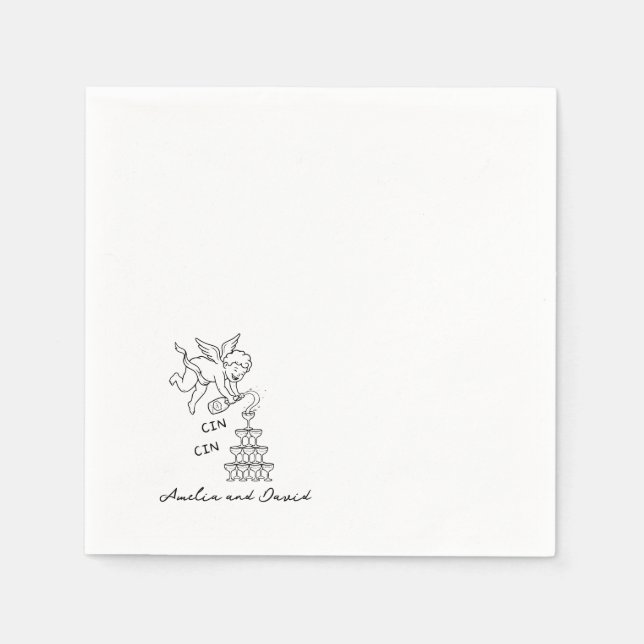 Personalised Cin Cin Cherub Cupid Hand Drawn  Napkin (Front)