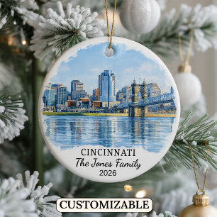 Personalised Cincinnati Ornament, Custom Ohio Ceramic Tree Decoration
