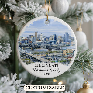 Personalised Cincinnati Ornament, Custom Ohio Ceramic Tree Decoration