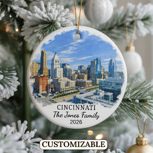 Personalised Cincinnati Ornament, Custom Ohio Ceramic Tree Decoration