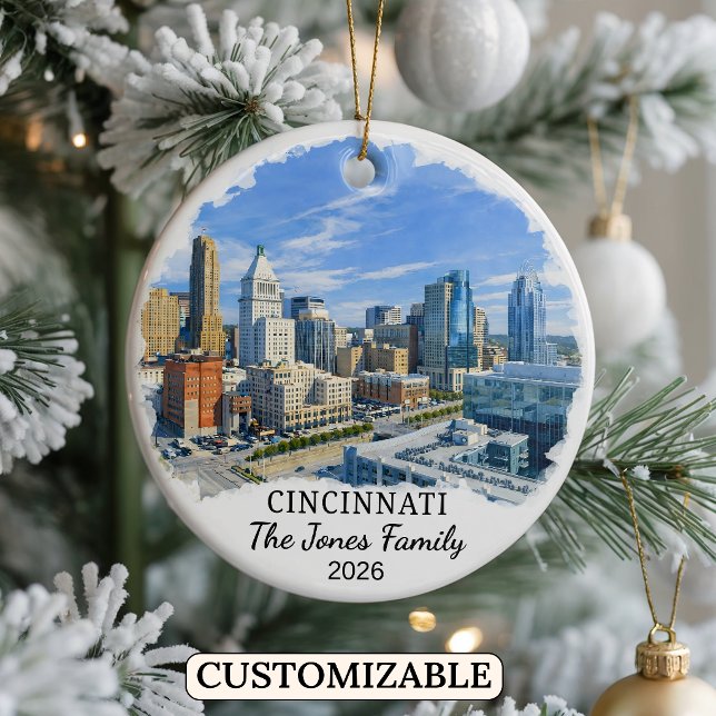 Personalised Cincinnati Ornament, Custom Ohio Ceramic Tree Decoration (Creator Uploaded)