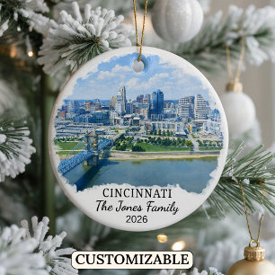 Personalised Cincinnati Ornament, Custom Ohio Ceramic Tree Decoration