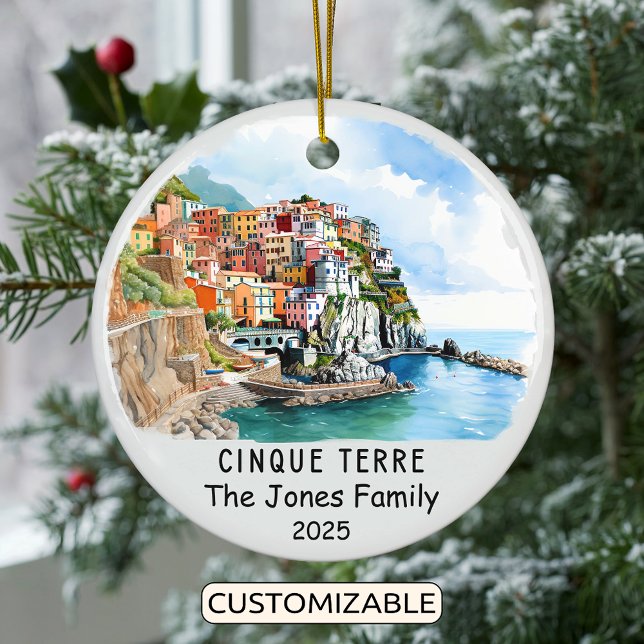 Personalised Cinque Terre Ornament, Italy Ceramic Tree Decoration (Creator Uploaded)
