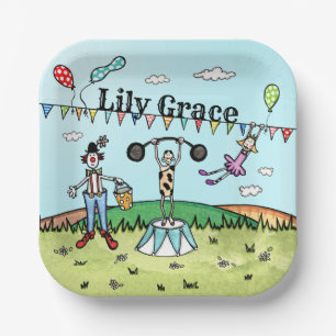Personalised Circus Acrobat, Clown and Strongman Paper Plate