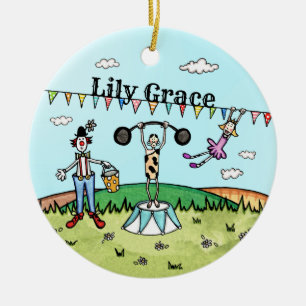 Personalised Circus Birth Hanging Ceramic Ornament