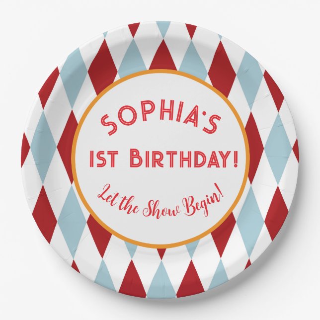 Personalised Circus Birthday Paper Plate (Front)