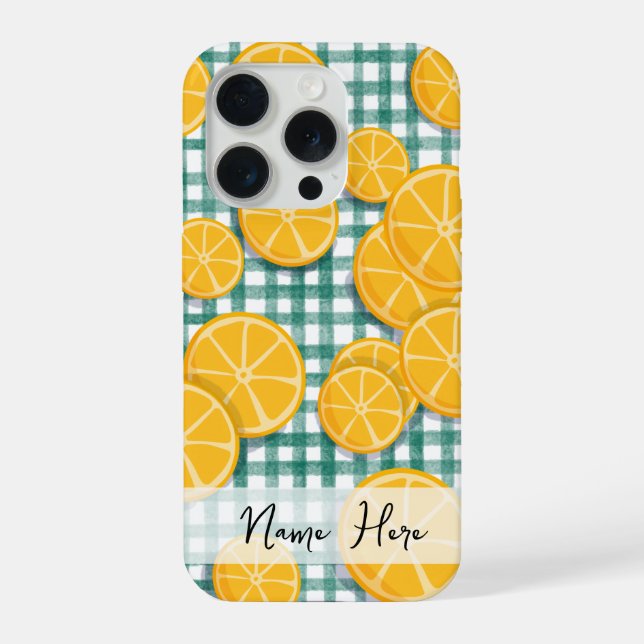 Personalised Citrus fruit on Green Gingham Phone  iPhone Case (Back)