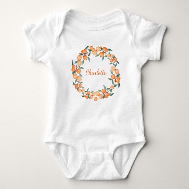 Personalised Citrus Orange Fruit  Baby Bodysuit (Front)