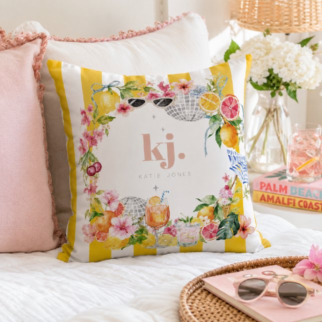 Personalised Citrus Summer Monogram Throw Pillow (Creator Uploaded)