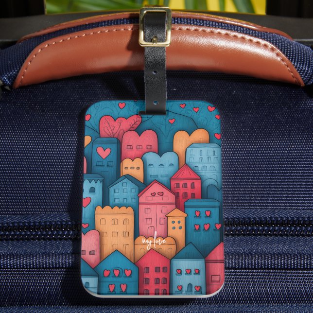 Personalised City of Love Illustrative Luggage Tag (Front Insitu 2)