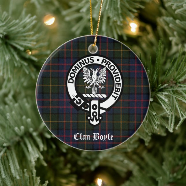 Personalised Clan Boyle Crest & Tartan Ceramic Tree Decoration (Tree)