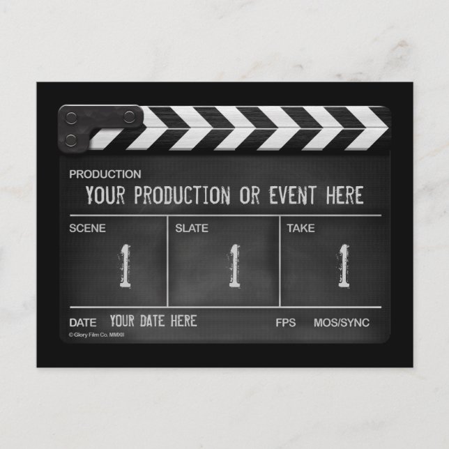Personalised clapperboard / slate postcard (Front)