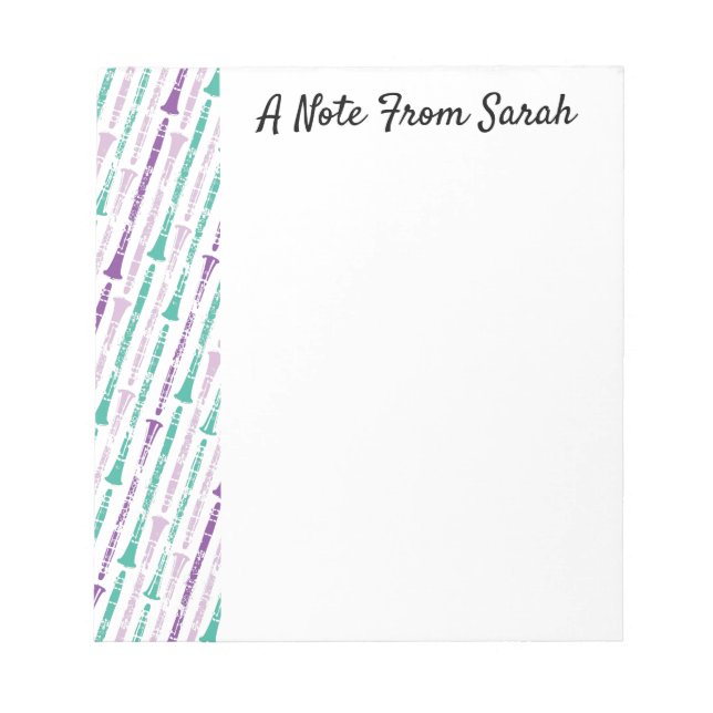 Personalised Clarinet Player Gift Instrument Theme Notepad (Front)