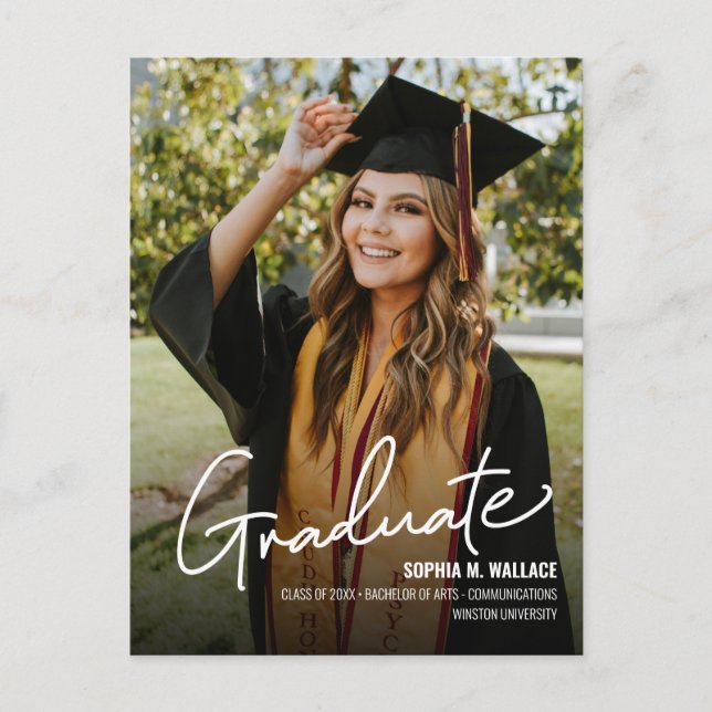 Personalised Class 2026 University Graduate Photo Announcement Postcard (Front)