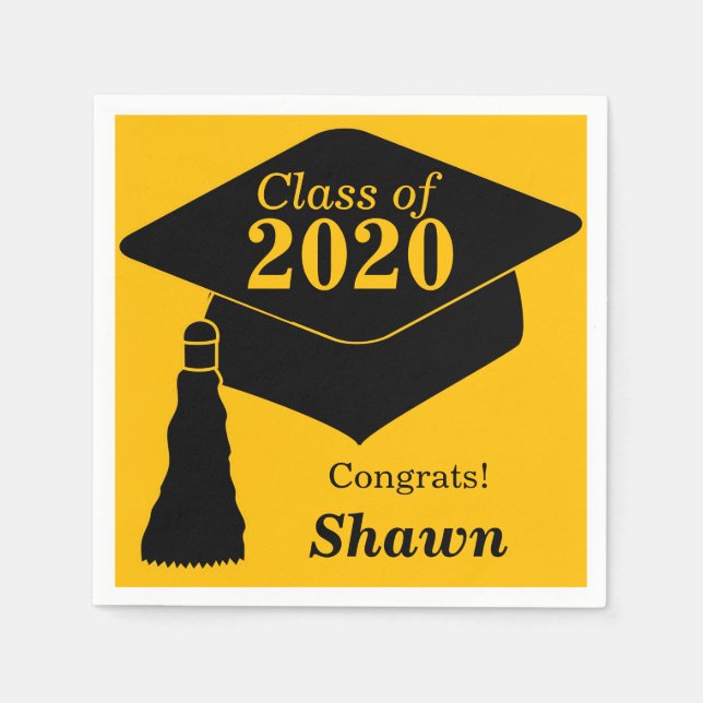 Personalised Class of 2024 Black Gold Napkin (Front)