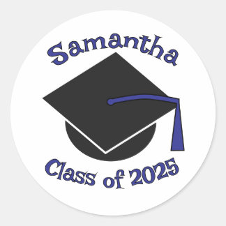 Personalised Class of 2025 Graduation Hat Blue Classic Round Sticker