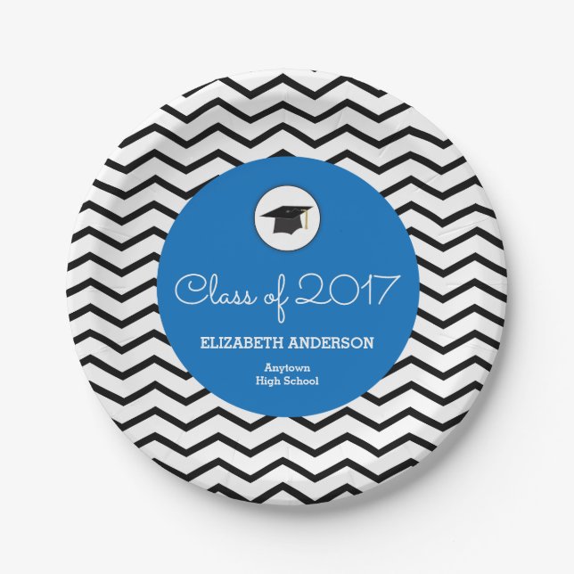 Personalised Class of 2026 Chevron Blue Grad Paper Plate (Front)