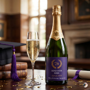 Personalised Class of 2026 Elegant Navy & Gold Gra Sparkling Wine Label