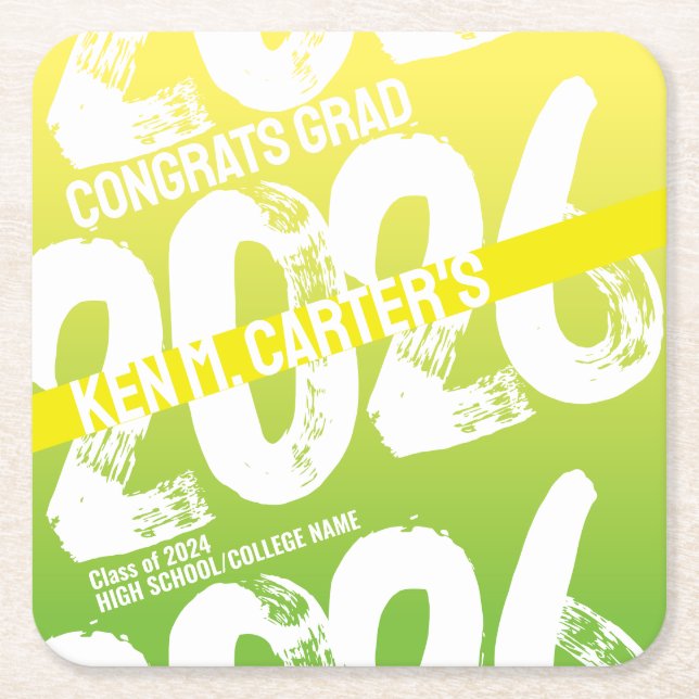 Personalised Class of 2026 Graduation Party Coaste Square Paper Coaster (Front)