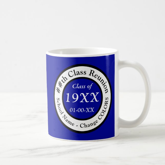 Personalised Class Reunion Gifts, Blue and White Coffee Mug (Right)