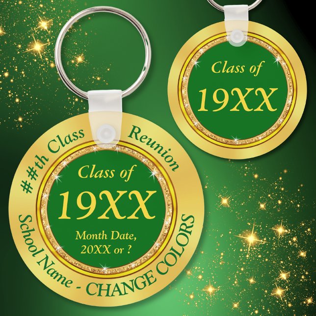 Personalised Class Reunion Gifts, Green and Gold  Key Ring (60th, 50th 40th, 30th High School Reunion Ideas. Green and Gold, 10 year highschool reunion. 50 year)