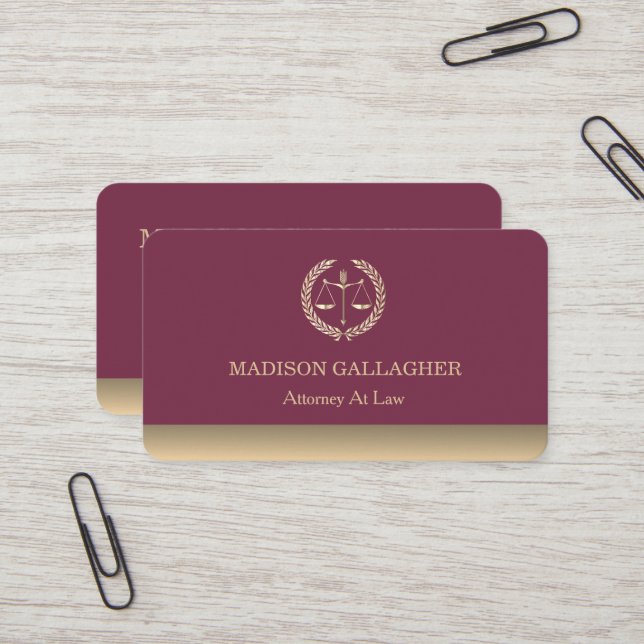 Personalised Classic Attorney Gold Justice Scale  Business Card (Front/Back In Situ)