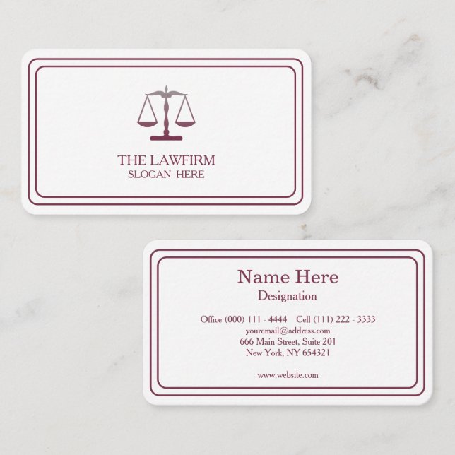 Personalised Classic Attorney Justice Scale  Business Card (Front/Back)