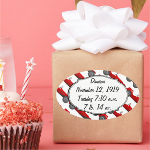 Personalised Classic Baby Boy Stat Gifts Oval Sticker