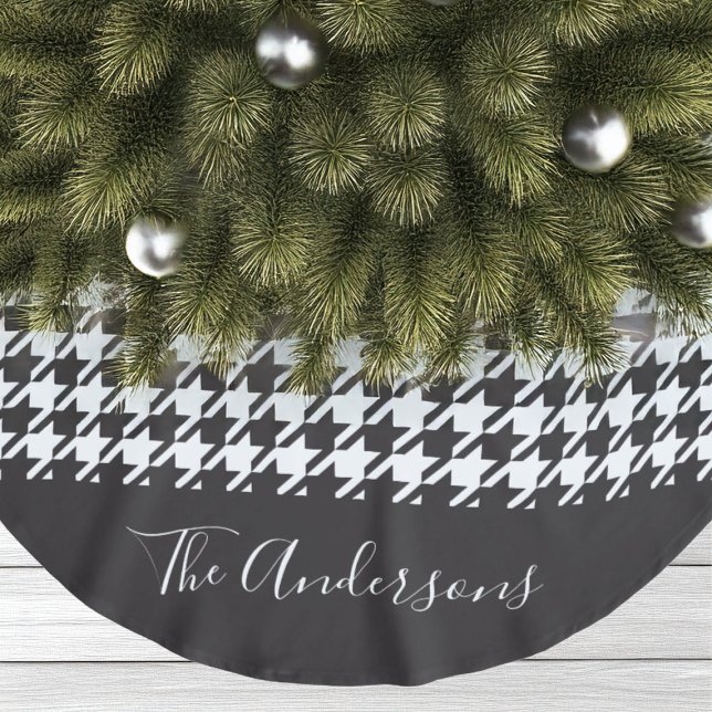 Personalised Classic Black and White Houndstooth Brushed Polyester Tree Skirt (Creator Uploaded)